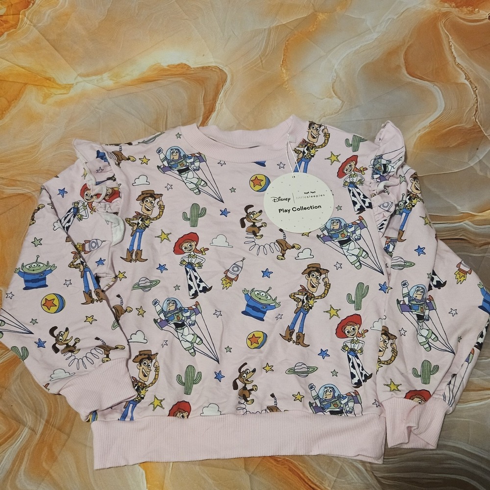 Little Sleepies Toy Story Disney Pixar Woody Buzz Pink Sweatshirt Size 6 NWT